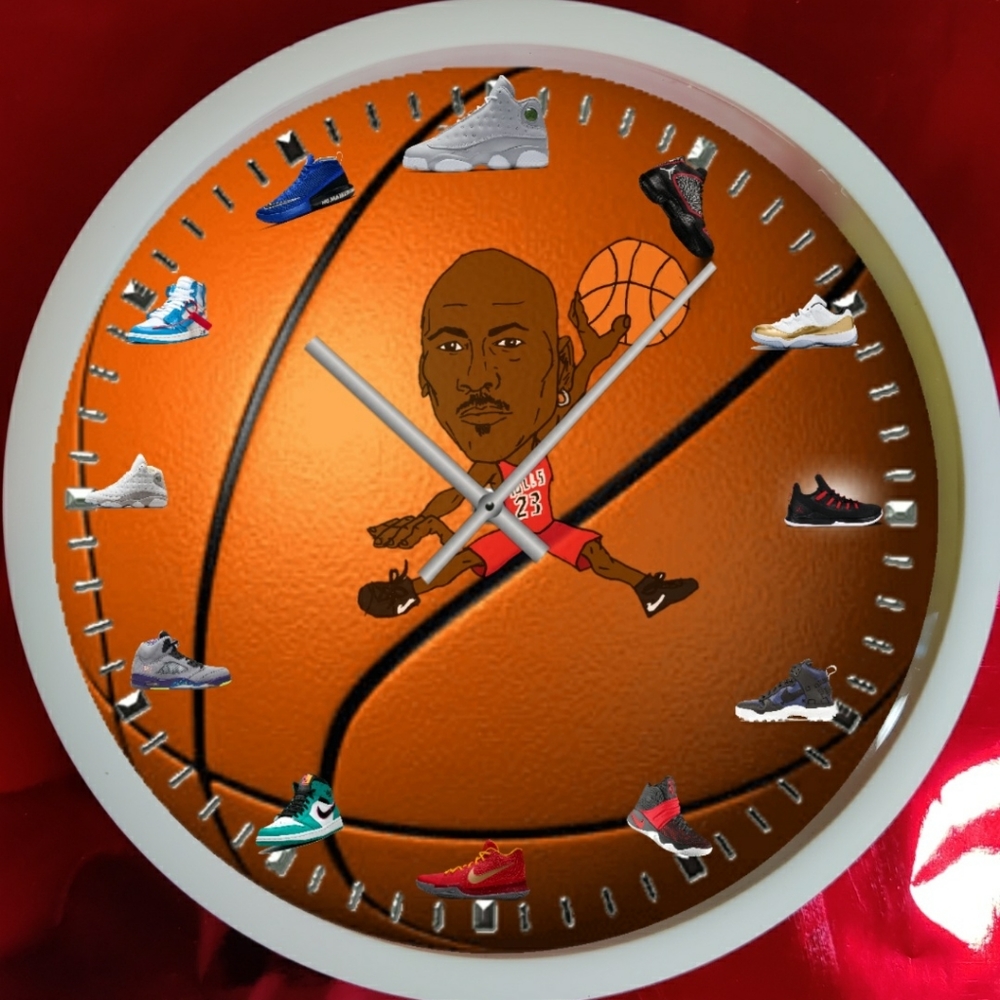 Michael Jordan wall clock with shoes, led lights, and remote.